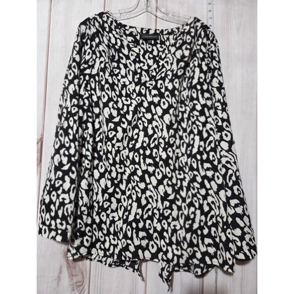 Lane Bryant Shirt Womens 14/16 Black‎ White Animal Print Chiffon Blouse Top Plus